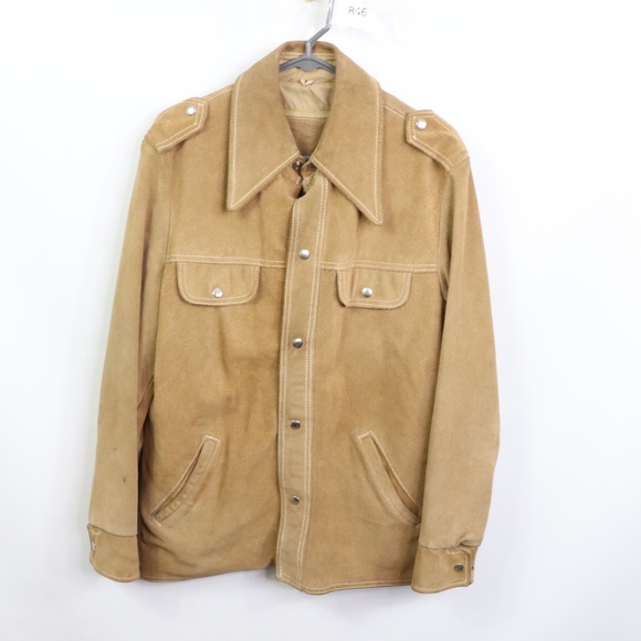 70s Sears Mens 40 Lined Suede Leather Jacket Tan - Picture 1 of 8